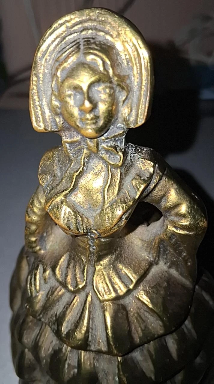 Antique brass table bell, Woman - crinoline dress – photo 5